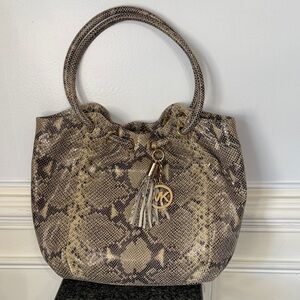 NWOT Michael Kors Leather Python Snake Print Hobo Slouch Purse Bag XL